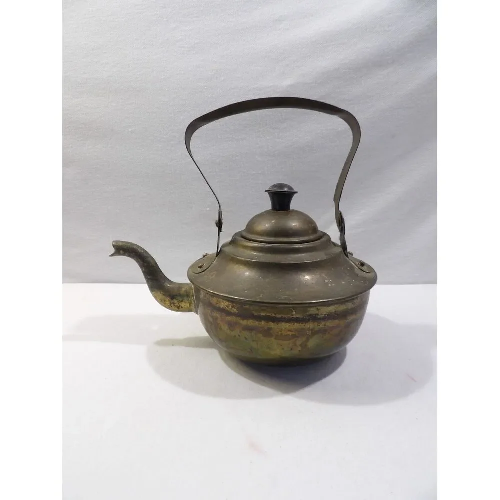 Vintage brass teapot, metal tea kettle, Made in India